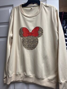 Leopard Minnie Silhouette Sweatshirt with Red Bow